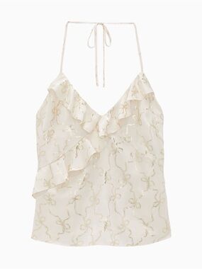 PINK X LoveShackFancy Satin Flounce Halter Top XXL Coconut White Shine Ribbon